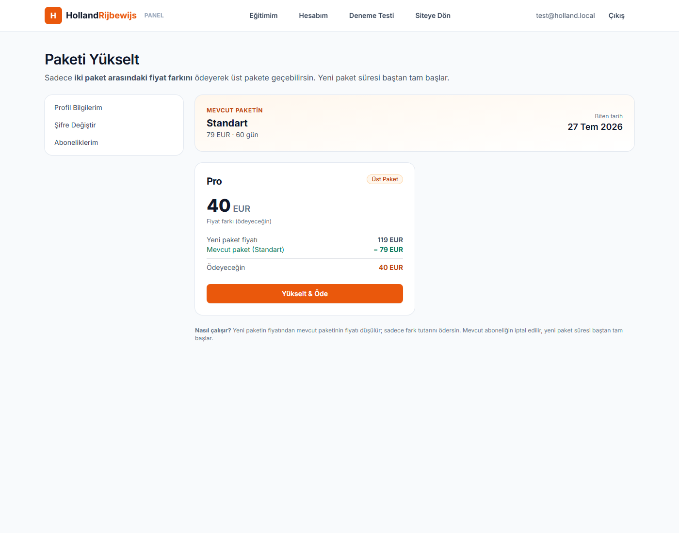 Paket Yükselt — Üst paket teklifleri